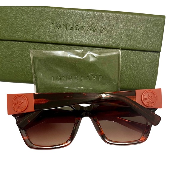 Longchamp Medallion 52mm Rectangular Sunglasses Striped Red NWT - Picture 2 of 7